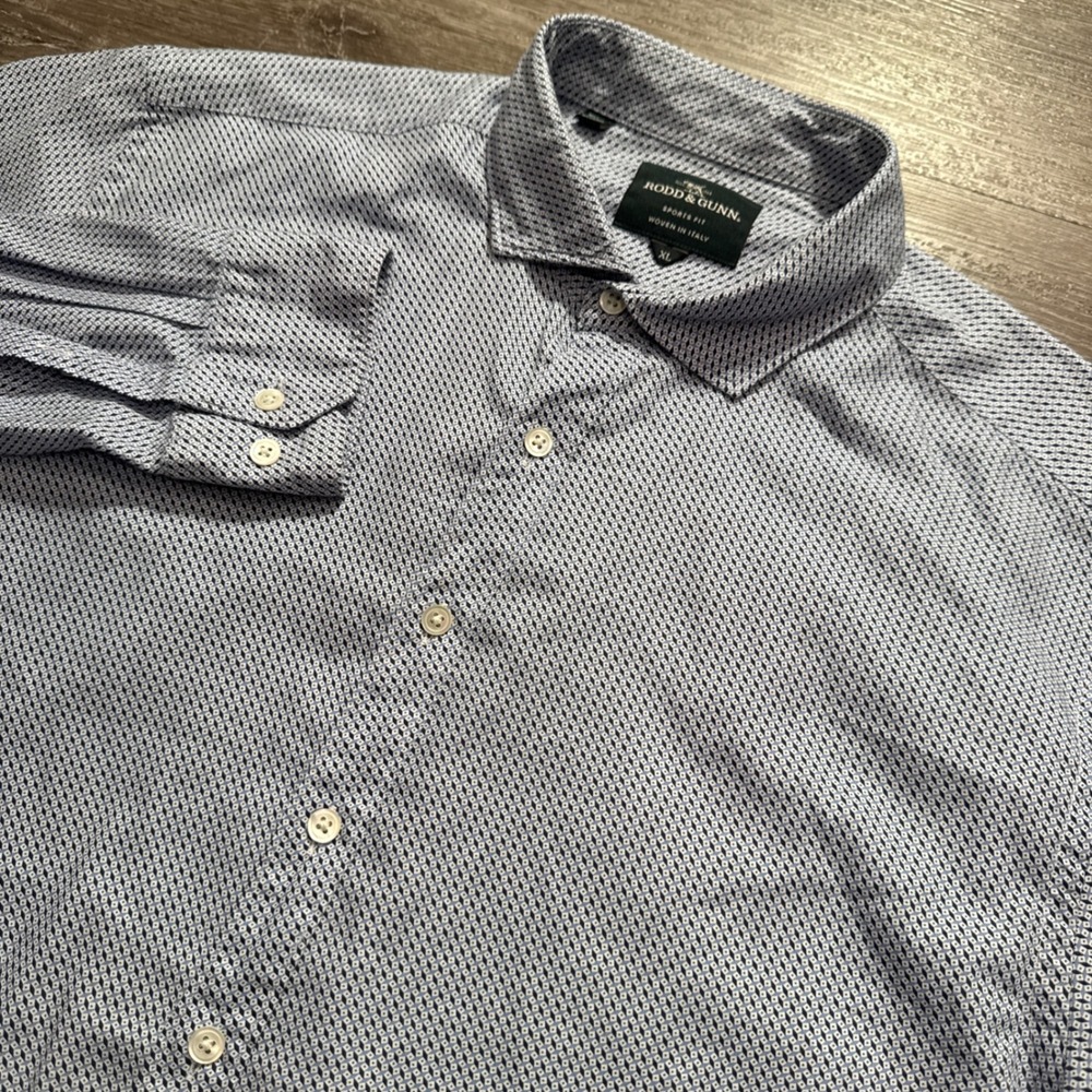 Rodd & Gunn Shirt Mens XL Blue Cotton Geometric Sports Fit Woven In Italy Long‎